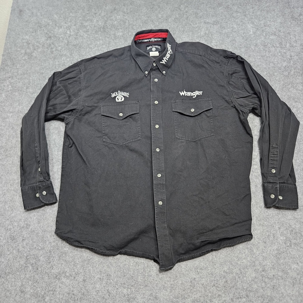 Wrangler Western Shirt Men Black Jack‎ Daniel's Old No. 7 Logo 2XL Button-Down